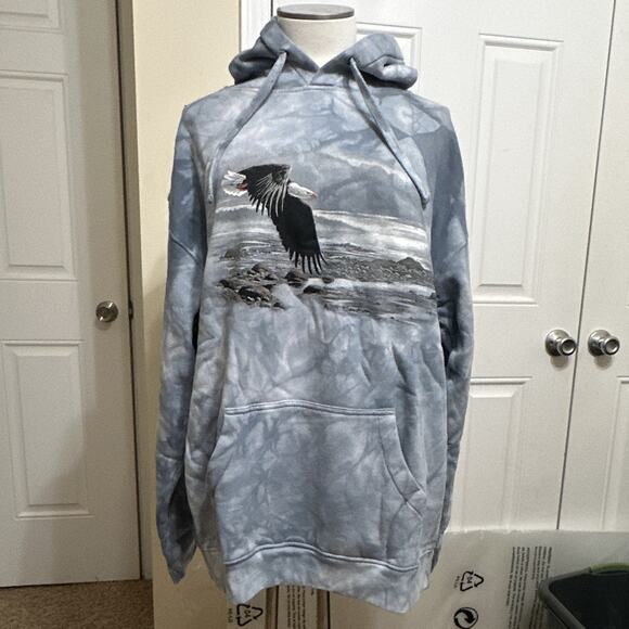 Mountain Other - Mountain Men's L Blue/Gray Fleece Pullover Hoodie Tie-Dye Eagle Graphic Pocket
